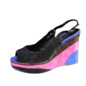 Vintage Mario Rossini slingback sandal  colorblock leather suede chunky …